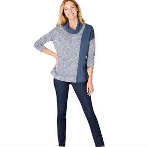 J. Jill Women's Blue Color-Block Cowl Neck Sweater Long Sleeve Size Medium.